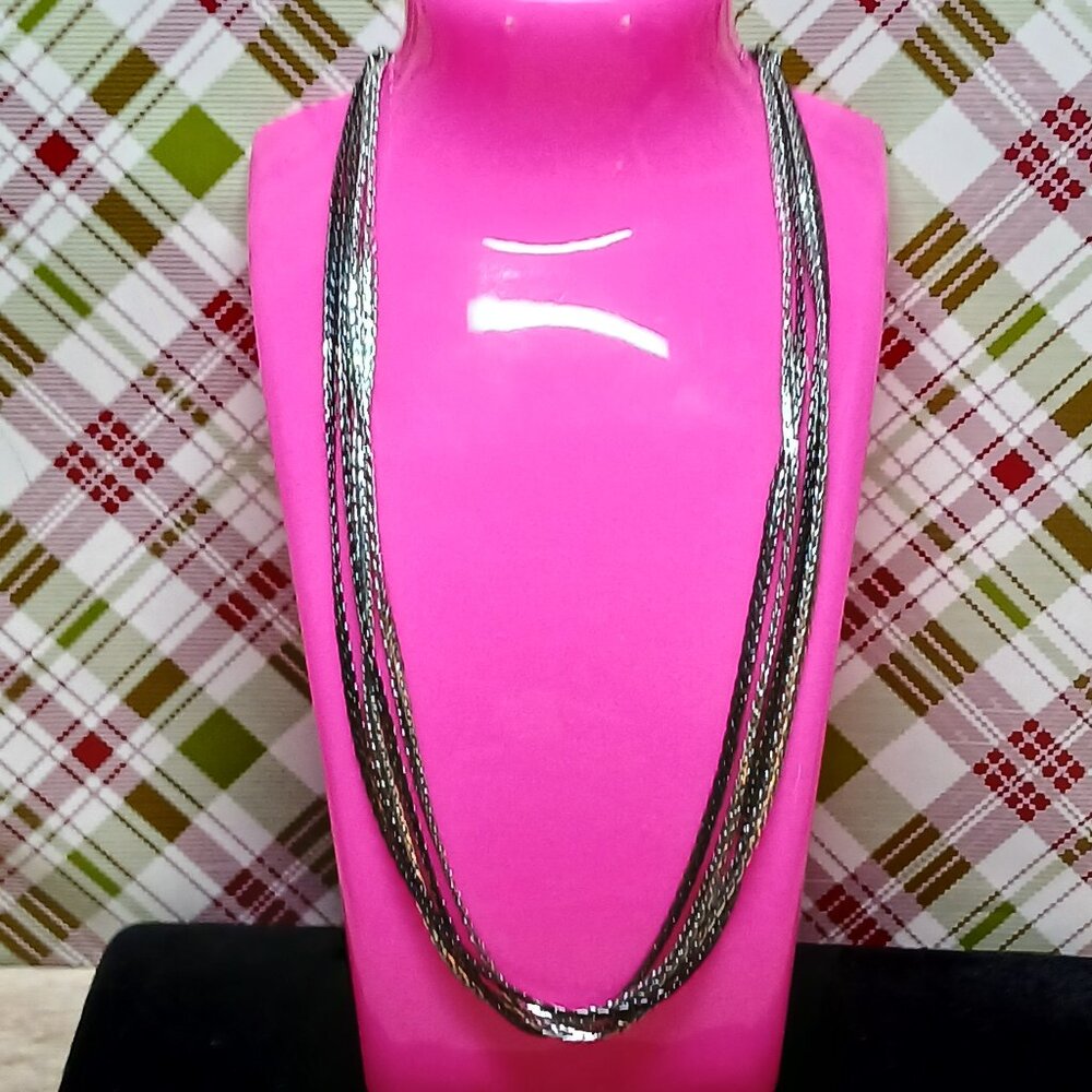 Vintage Silver & Black Tone Layered Chain Lia Sophia Necklace #68
